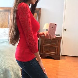 Red laced sleeved top
